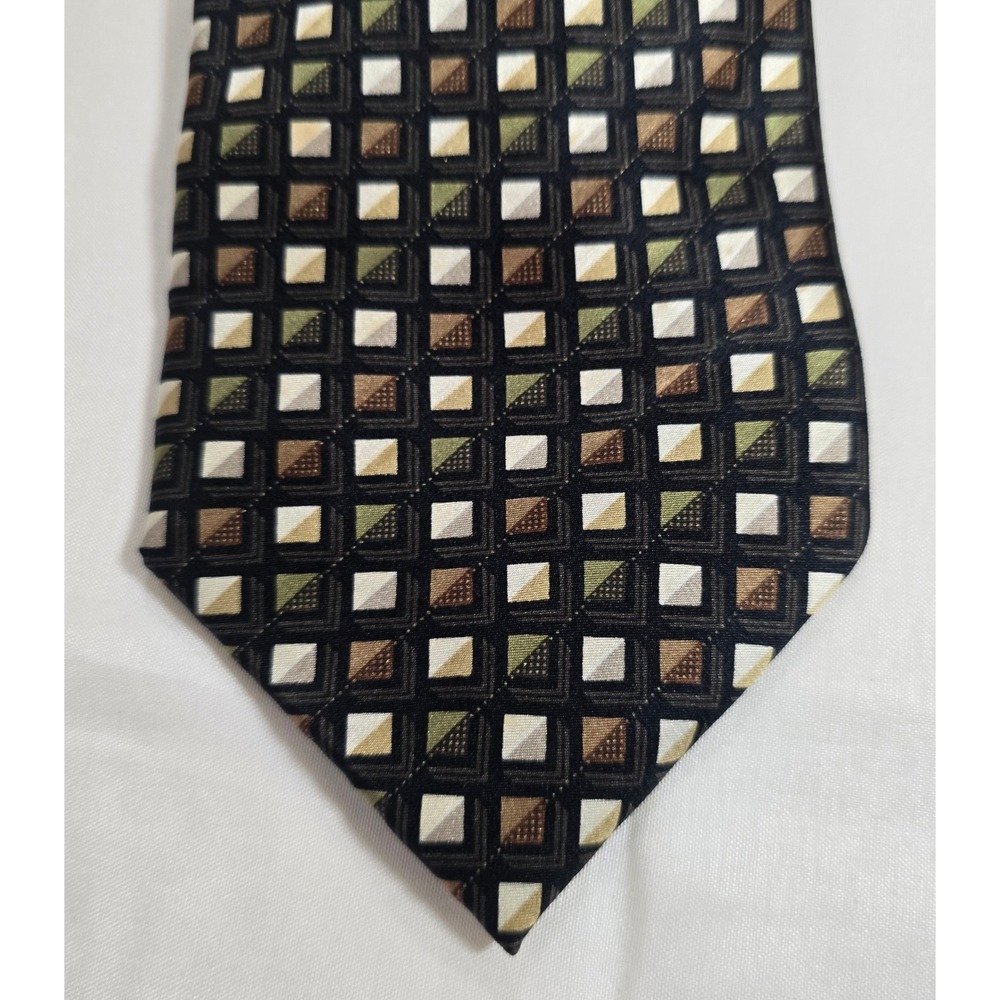 Haggar Geometric Tile Pattern Black Necktie Men's Classic Silk Blend
